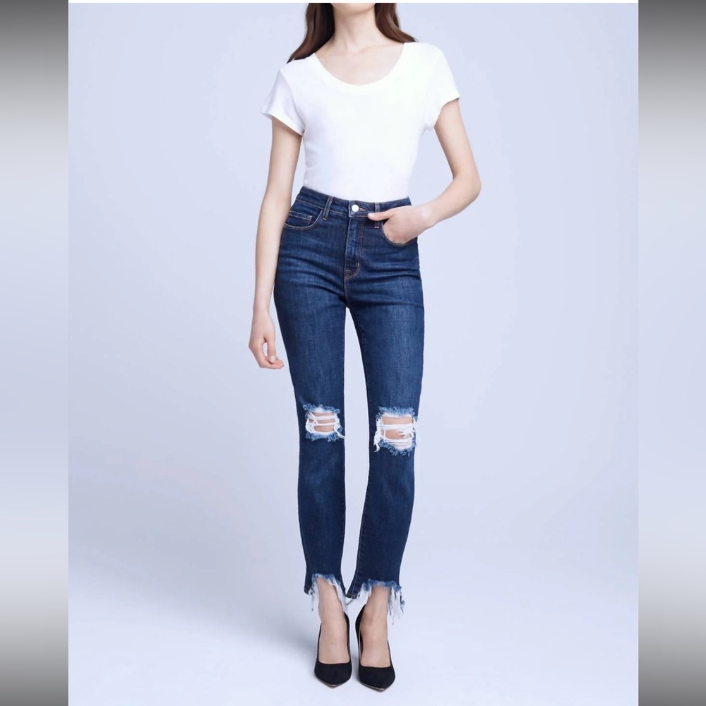 L'AGENCE Dark Blue Distressed Ankle Jeans